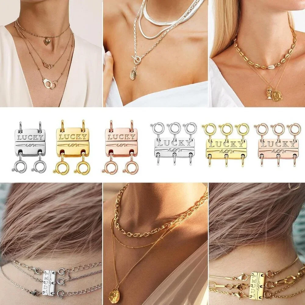 Lucky Necklace Layering Clasp 18K Gold and Silver Strong Multiple Necklace Clasp - Picture 7 of 8